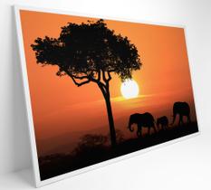 Quadro Família de Elefantes em pôr do Sol na África Quadro Família de Elefantes em pôr do Sol na África