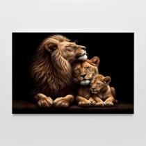 Quadro família de leão com 1 filhotes FUNDO PRETO
