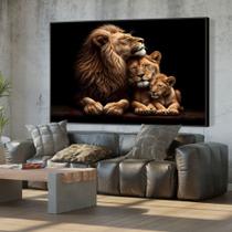 Quadro família de leão com 1 filhotes FUNDO PRETO