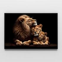 Quadro família de leão com 1 filhotes FUNDO PRETO