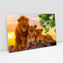 Quadro família de leão com 2 filhotes