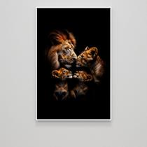 Quadro família de leao com 2 filhoteS