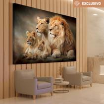 Quadro família de leão com 2 filhotes