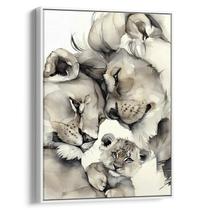 Quadro Família de Leões em Laços de Ternura Eterna