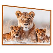 Quadro Família De Leões Mãe Leoa Filhotes Laminado 93x63cm