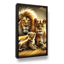Quadro Família Leão Leoa Filhote Moldura Sala Quarto