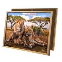 Quadro Família Leão Leoa Filhotes Na Savana Moldura e Vidro