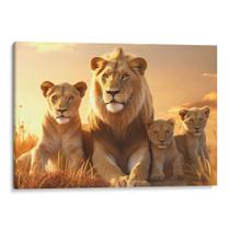 Quadro Família Leões e Dois Filhotes, Impresso em Alta Resolução, Tela Canvas 100% Algodão (90x60) Quadro Família Leões e Dois Filhotes, Impresso em Alta Resolução, Tela Canvas 100% Algodão (90x60)