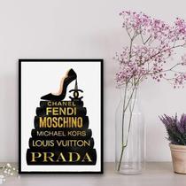 Quadro Fashion Livros Preto E Dourado 24X18Cm Branca