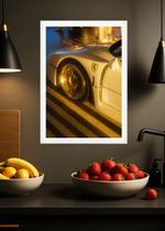 Quadro Ferrari F40 Roda Dourada Com Vidro e Moldura Branca Tamanho:21cm x 30cm (A4)