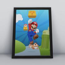 Quadro Festas Moldura Preta 30x40cm Mario Desenho Game Quadro Festas Moldura Preta 30x40cm Mario Desenho Game