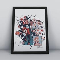 Quadro Festas Moldura Preta 30x40cm Mario Desenho Geek