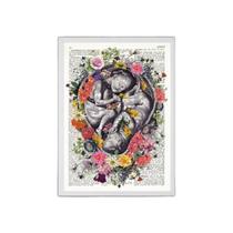 Quadro Fetos Gêmeos Com Flores 24X18Cm Moldura Branca