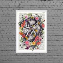 Quadro Fetos Gêmeos Com Flores 24x18cm Quadro Fetos Gêmeos Com Flores 24x18cm