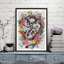 Quadro Fetos Gêmeos Com Flores 45X34Cm Moldura Branca