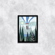 Quadro Figurativo Paisagem com Balão 45x34cm - com vidro