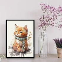 Quadro Filhote Gatinho Aquarela 24x18cm - com vidro