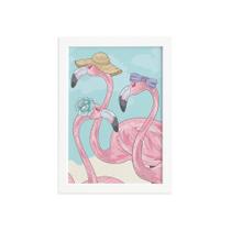 Quadro Flamingo Chapéu Moldura Branca 22x32cm Quadro Flamingo Chapéu Moldura Branca 22x32cm