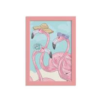 Quadro Flamingo Chapéu Moldura Rosa 22x32cm Quadro Flamingo Chapéu Moldura Rosa 22x32cm