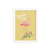 Quadro Flamingo e Folha Moldura Branca 33x43cm