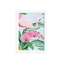 Quadro Flamingo Flores Moldura Branca 33x43cm Quadro Flamingo Flores Moldura Branca 33x43cm