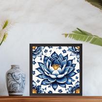 Quadro Flor De Lotus Estilo ulejo Português - 33X33Cm Quadro Flor De Lotus Estilo ulejo Português - 33X33Cm