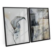 Quadro Flor E Pinceladas Cinzas Abstrato Moderno Para Quarto - Bimper Quadros