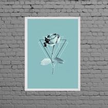 Quadro Flor Rosa Azul Turquesa Geométrico 45X34Cm