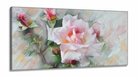 Quadro Flor Rosa Branca Sala Quarto em Tecido Canvas 130x60