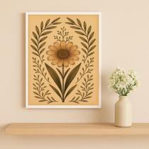 Quadro Flor Vintage Folk Art 24X18Cm Mold Branca Vidro