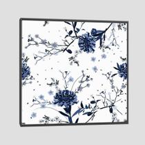 Quadro Floral Florido Azul Tela Moldura Preta 60X60Cm - Decora Online