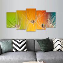 Quadro Flores Artístico Dente De Leão Cores Mosaico 5 Peças
