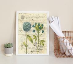 Quadro Flores Azuis Botânica Retrô 24X18Cm Madeira Branc