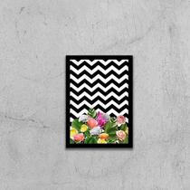 Quadro Flores Chevron 33X24Cm - Com Vidro Moldura Preta