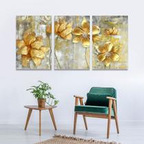 Quadro Flores Douradas Abstrato 120x60 para Sala Mosaico