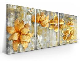 Quadro Flores Douradas Abstrato 120x60 Para Sala Mosaico - NEYRAD