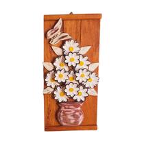 Quadro Flores e Borboleta em Réguas de Madeira Maciça 22x44cm Branco Quadro Flores e Borboleta em Réguas de Madeira Maciça 22x44cm Branco