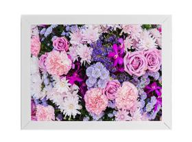 Quadro Flores Em Tons De Roxo E Lilás Moldura Branca 60X40Cm