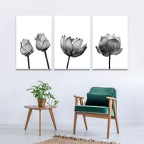 Quadro Flores minimalista Lotus Preto e branco 120x60 para