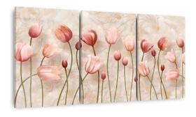 Quadro Flores Tulipas Para Sala Efeito Mármore 120x60 Tecido Quadro Flores Tulipas Para Sala Efeito Mármore 120x60 Tecido