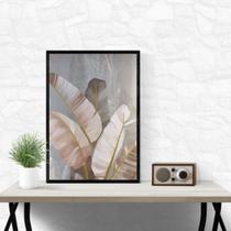 Quadro Folhagens Linho Cinza E Rosê 24X18Cm - Com Vidro