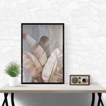 Quadro Folhagens Linho Cinza e Rosê 33x24cm