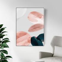 Quadro Folhas Rosas e Azuis - Moldura Caixa + Foam + Vidro em Vários Tamanhos - Artfine - Artspot