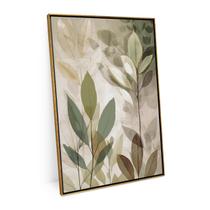 Quadro Folhas Soft Green Com Moldura Para Sala 60x40 Pequeno - Bimper Quadros