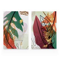 Quadro Folhas Tropical Leaves Moderno Colorido Conjunto 2 Telas Grande Canvas Sala Quarto Escritório - Bimper