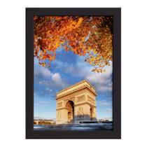 Quadro Foto Paris Arco do Triunfo Flores Moldura Preta 33x43