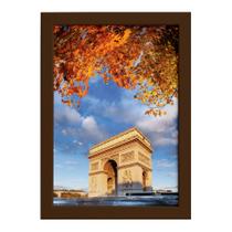 Quadro Foto Paris Arco Triunfo Flores Moldura Marrom 22x32