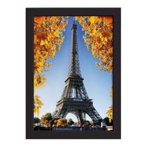Quadro Foto Paris Torre Eiffel e Flores Moldura Preta 33x43
