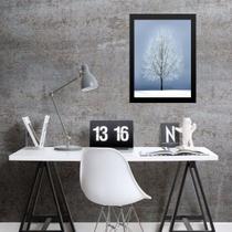 Quadro Fotografia Árvore Neve- Cinza e Branco 24x18cm - com vidro