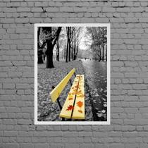 Quadro Fotografia Banco Praça Amarelo 45x34cm - com vidro